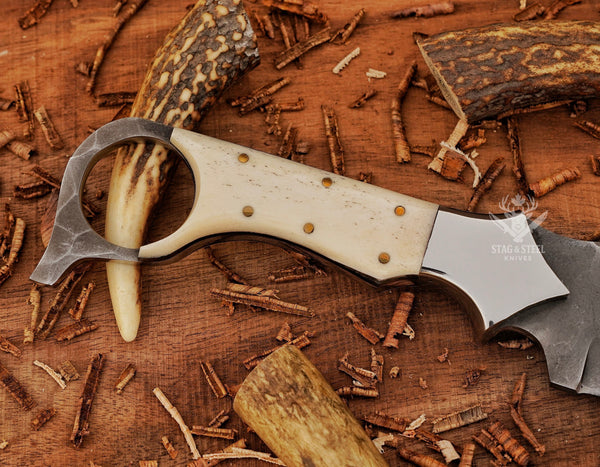 D2 steel ringtail knife designed for hunting and field dressing with camel bone handle
