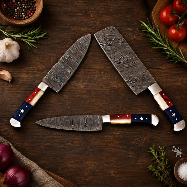 Texas Flag Camel Bone and Pakkawood Knife Handles