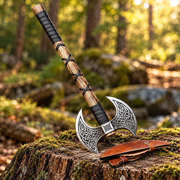Handcrafted double-headed berserker axe with a Viking-inspired design