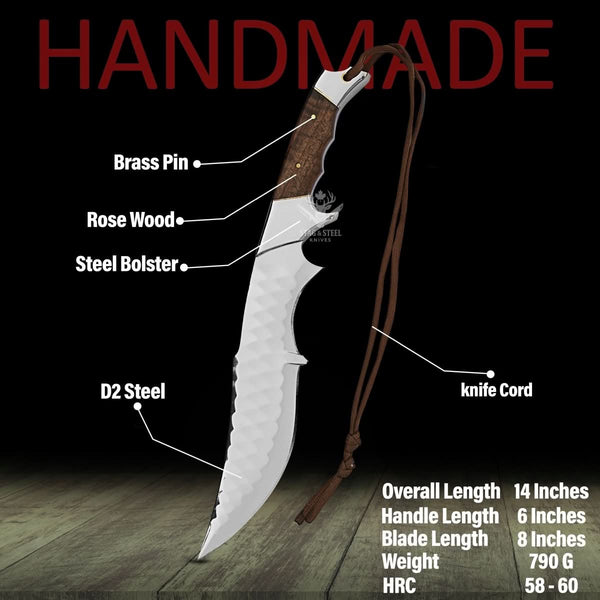 Handmade bowie knife with knife cord specifications