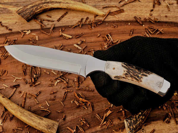 D2 Steel Bushcraft Knife: Mirror Polish Blade, Stag Handle