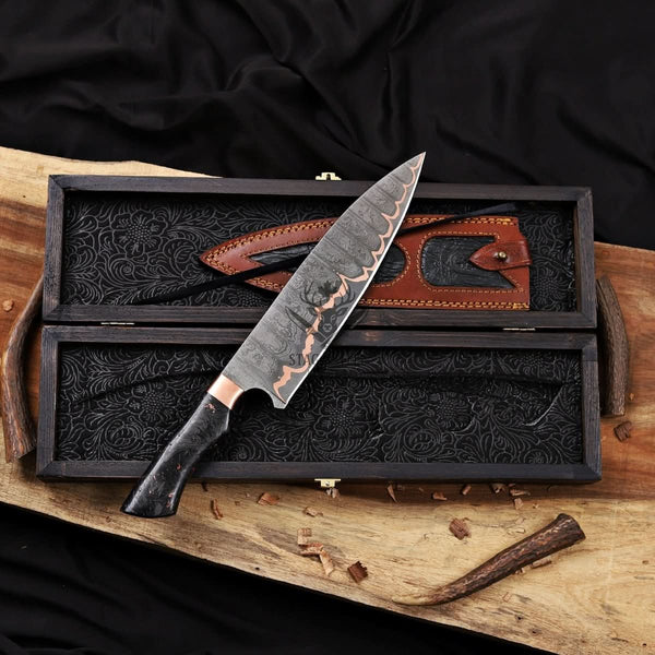 Damascus Chef Knife - 10" Cu-Mai Blade with Carbon Fiber Handle