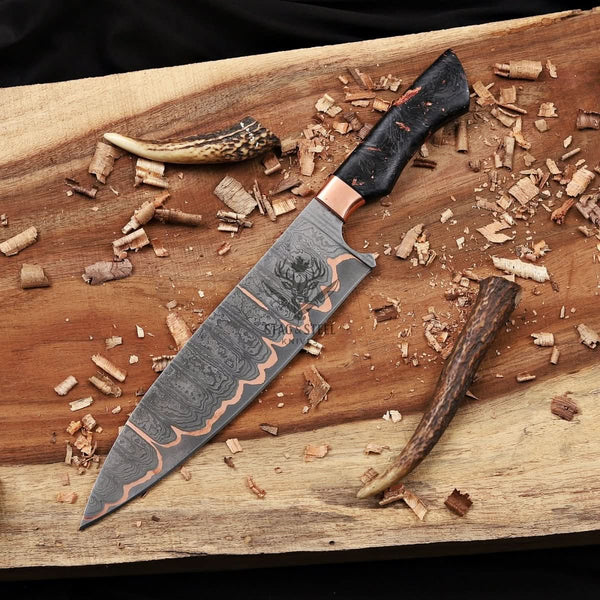 Damascus Chef Knife - 10" Cu-Mai Blade with Carbon Fiber Handle
