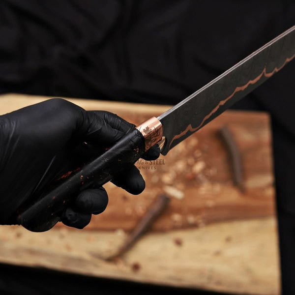 Damascus Chef Knife - 10" Cu-Mai Blade with Carbon Fiber Handle