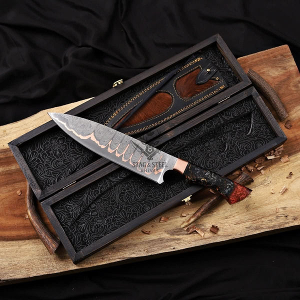 Damascus Kitchen Knife- 10 inch Cu Mai blade with Resin handle