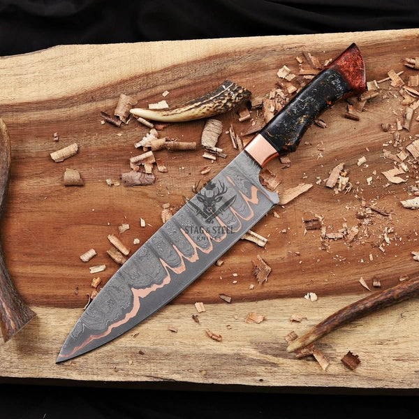 Damascus Kitchen Knife- 10 inch Cu Mai blade with Resin handle