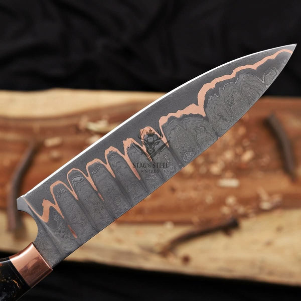 Damascus Kitchen Knife- 10 inch Cu Mai blade with Resin handle