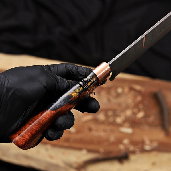 Damascus Kitchen Knife- 10 inch Cu Mai blade with Resin handle