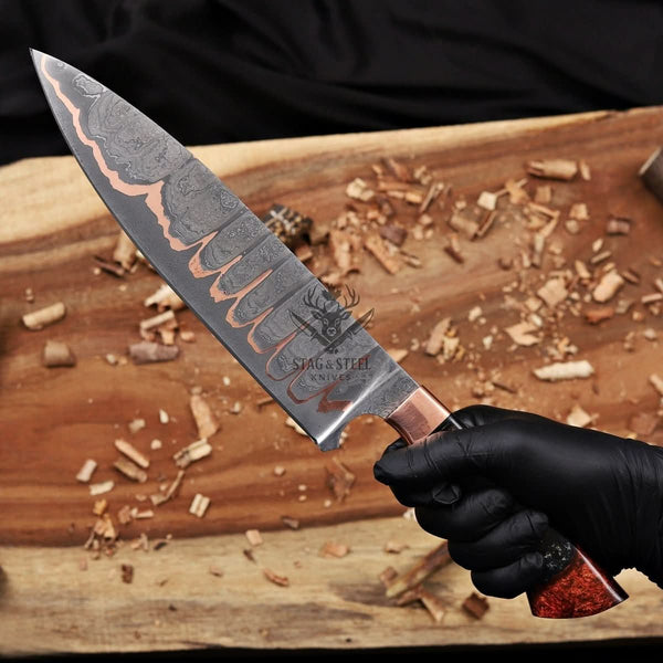 Damascus Kitchen Knife- 10 inch Cu Mai blade with Resin handle
