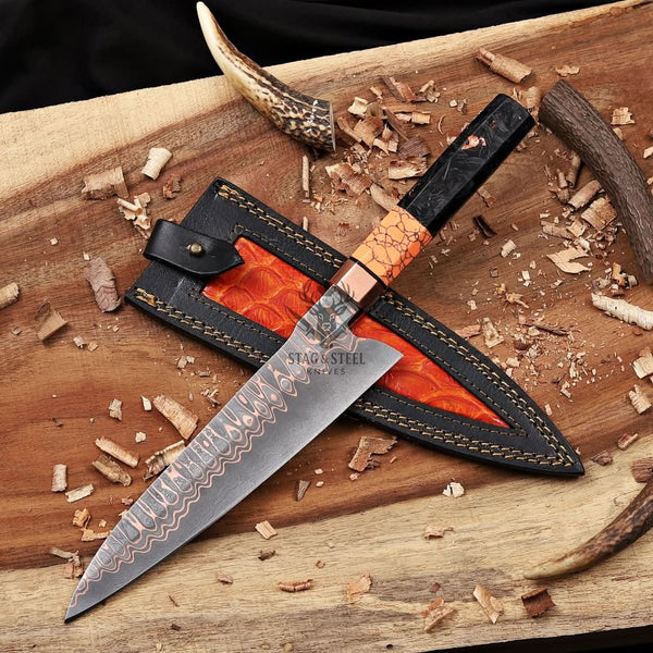 Best Japanese Chef Knife – Premium 8 inch Copper Damascus Blade