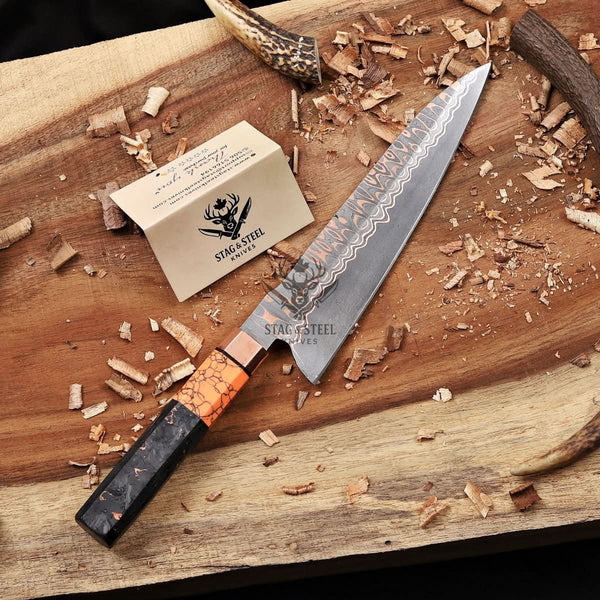 Best Japanese Chef Knife – Premium 8 inch Copper Damascus Blade