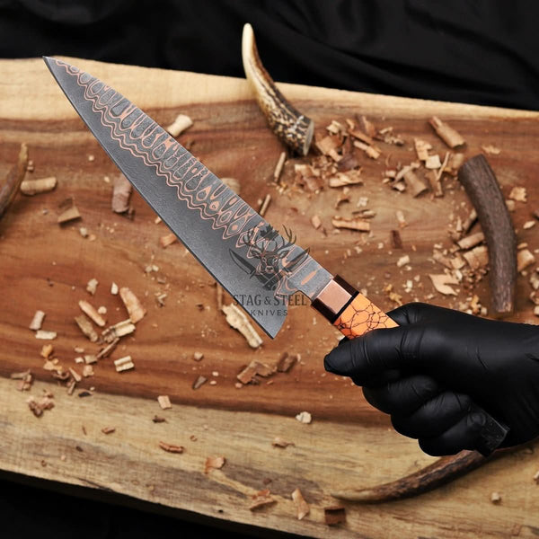 Best Japanese Chef Knife – Premium 8 inch Copper Damascus Blade