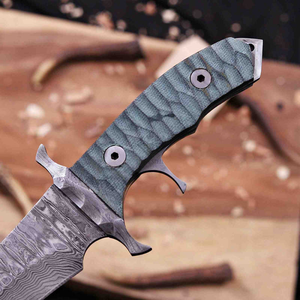 Damascus Full Tang Bowie Knife | VG10/15N20 Steel | G10 Handle