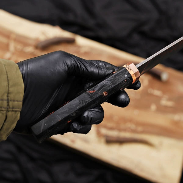 Copper Damascus Chef Knife -10″ Cu-Mai Blade - Carbon Fiber Handle.