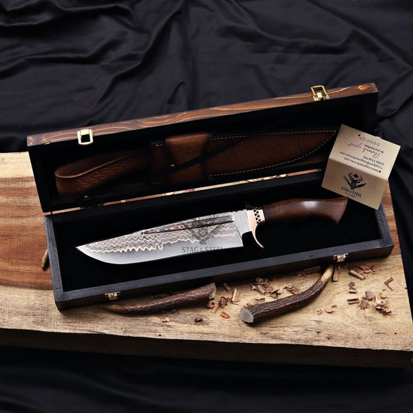 Custom Copper Damascus Bowie Knife with Filework Guard