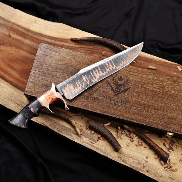 Cu-Mai Bowie Knife with Solid Copper Guard – Full Tang Fixed Blade