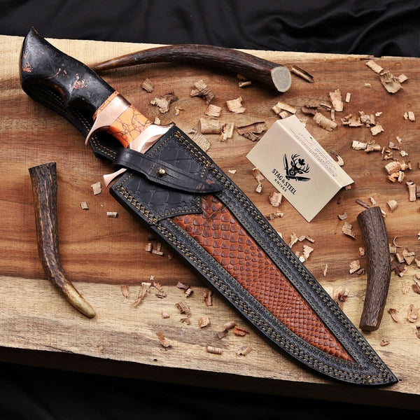 Cu-Mai Bowie Knife with Solid Copper Guard – Full Tang Fixed Blade