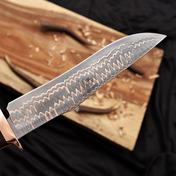 Copper Damascus Bowie knife-Double Copper Guard