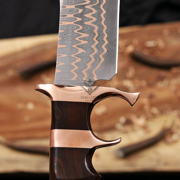 Copper Damascus Bowie knife-Double Copper Guard