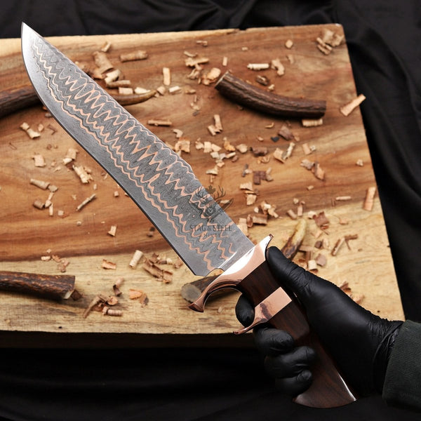 Copper Damascus Bowie knife-Double Copper Guard
