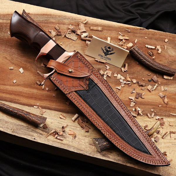 Copper Damascus Bowie knife-Double Copper Guard