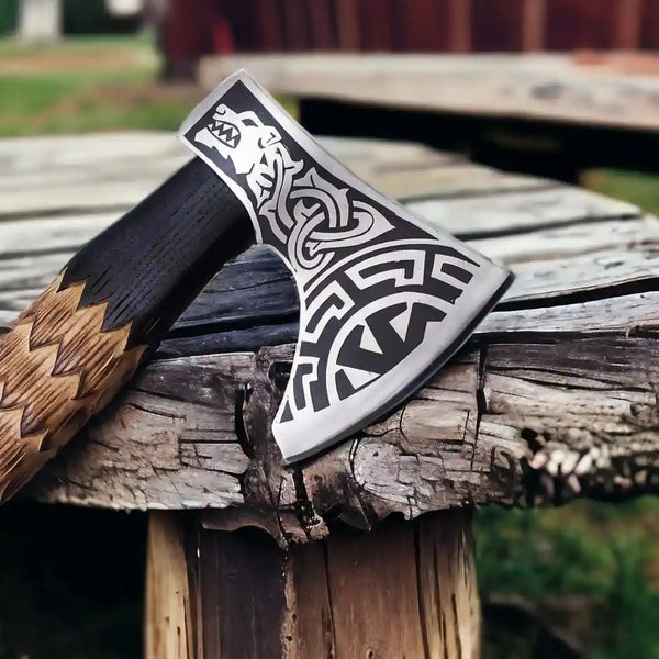 Kolovrat Sunwheel Viking Axe with Hand Forged Blade