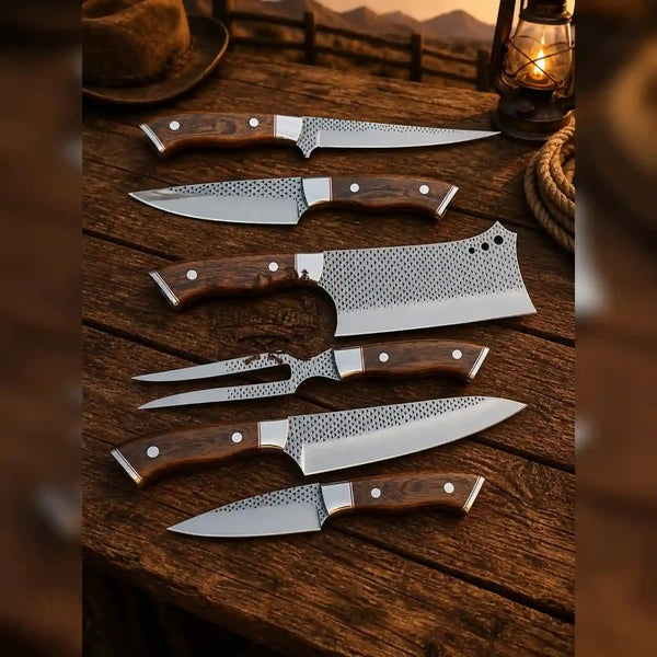 Rasp steel carving knife set with handcrafted rosewood handles