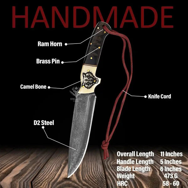 Razor sharp D2 steel hunting knife blade close up