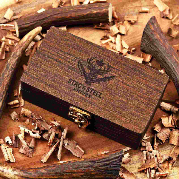 Rose Wood Damascus Folding Knife with wooden box
