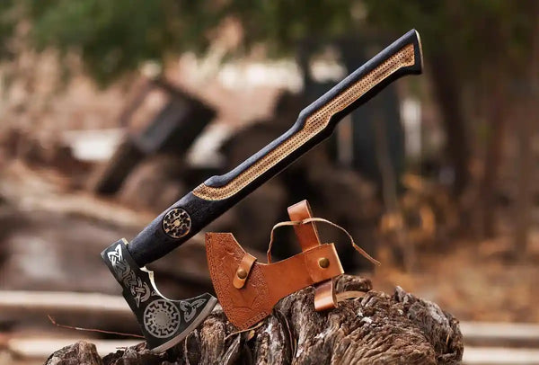 Rustic Hand Forged Sunwheel Norse Bearded Axe