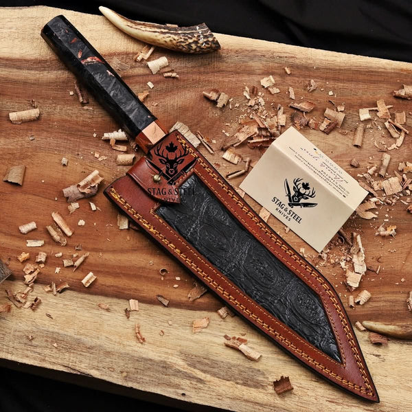Bunka Knife - 8 Inch San Mai Copper Damascus Chef Knife