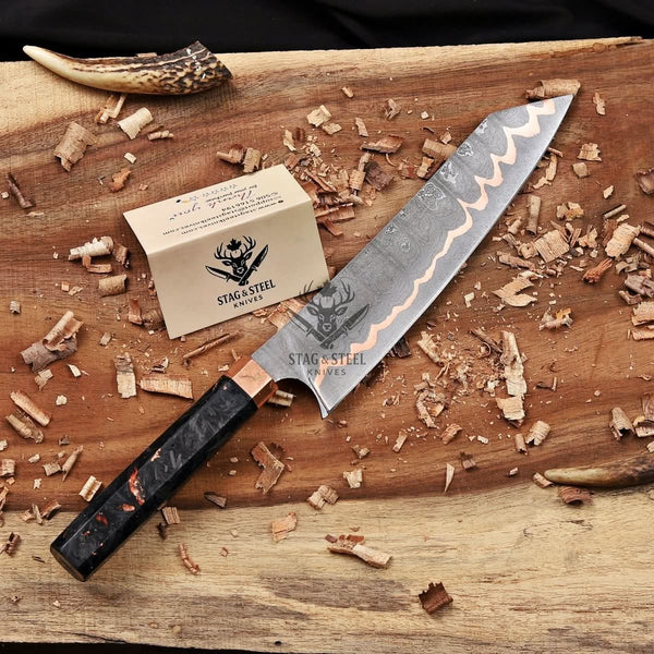 Bunka Knife - 8 Inch San Mai Copper Damascus Chef Knife