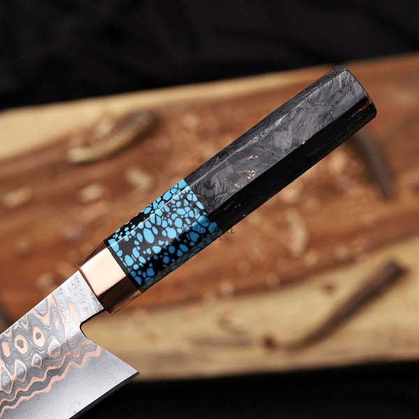 Personalized Cu Mai Damascus Chef Knife - Carbon Fiber Handle