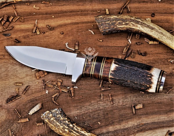 Compact D2 hunting knife with stainless steel guard