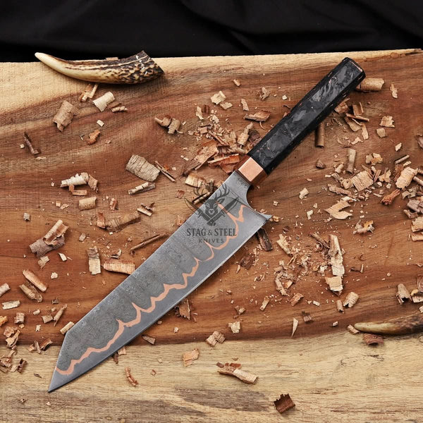 Bunka Knife - 8 Inch San Mai Copper Damascus Chef Knife