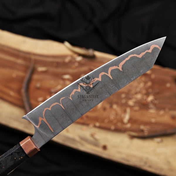 Bunka Knife - 8 Inch San Mai Copper Damascus Chef Knife