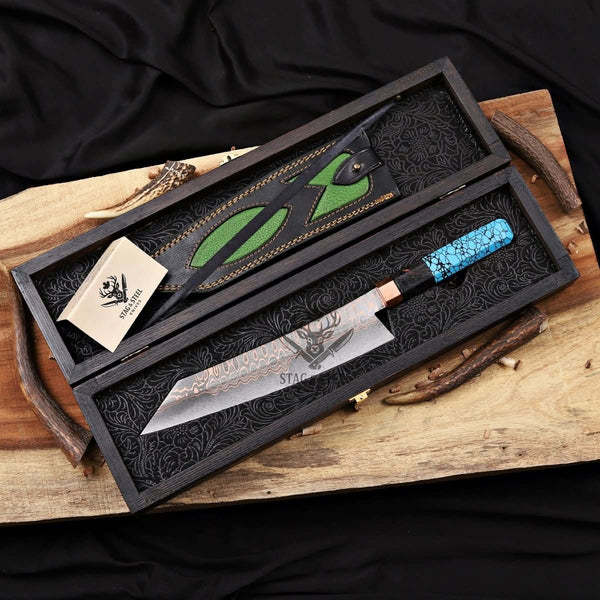 k tip chef knife -Premium Copper Damascus Gyuto Blade