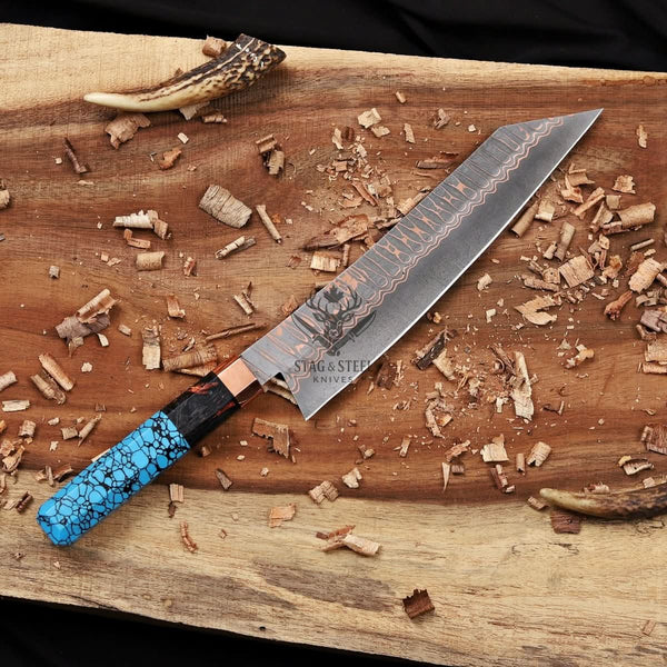 k tip chef knife -Premium Copper Damascus Gyuto Blade