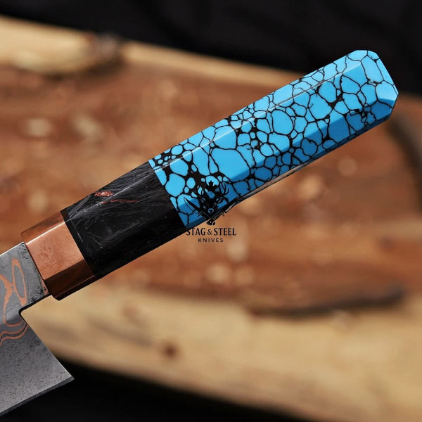 k tip chef knife -Premium Copper Damascus Gyuto Blade