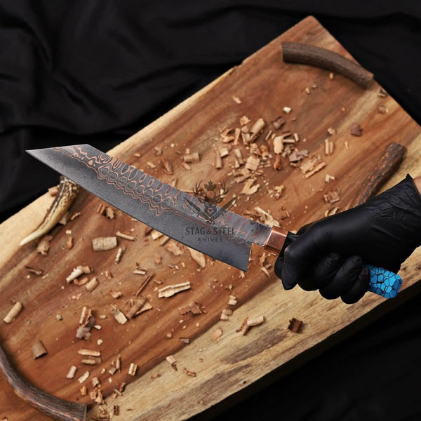 k tip chef knife -Premium Copper Damascus Gyuto Blade