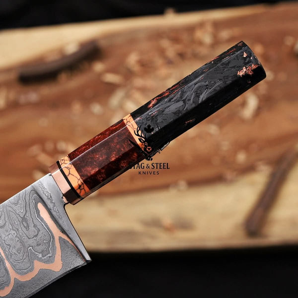 San Mai Chef Knife - Premium Copper Damascus Blade