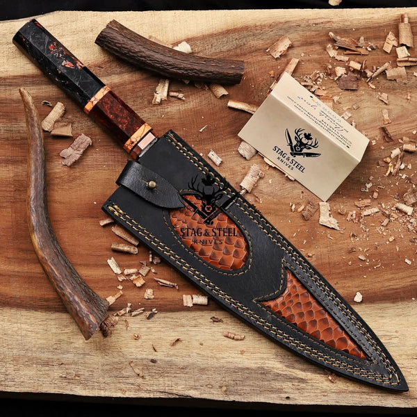 San Mai Chef Knife - Premium Copper Damascus Blade
