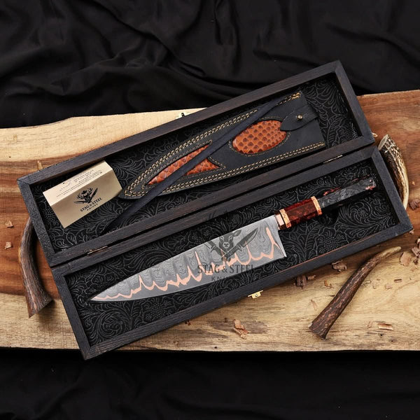 San Mai Chef Knife - Premium Copper Damascus Blade