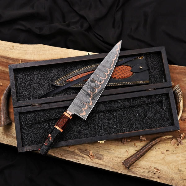San Mai Chef Knife - Premium Copper Damascus Blade