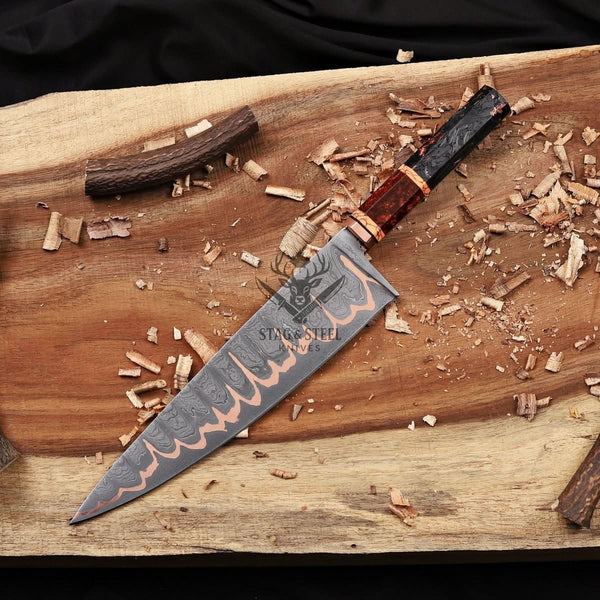 San Mai Chef Knife - Premium Copper Damascus Blade