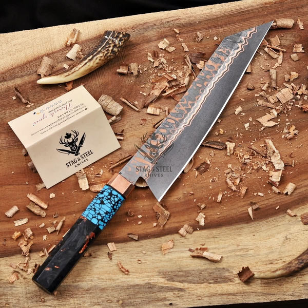 Personalized Cu Mai Damascus Chef Knife - Carbon Fiber Handle