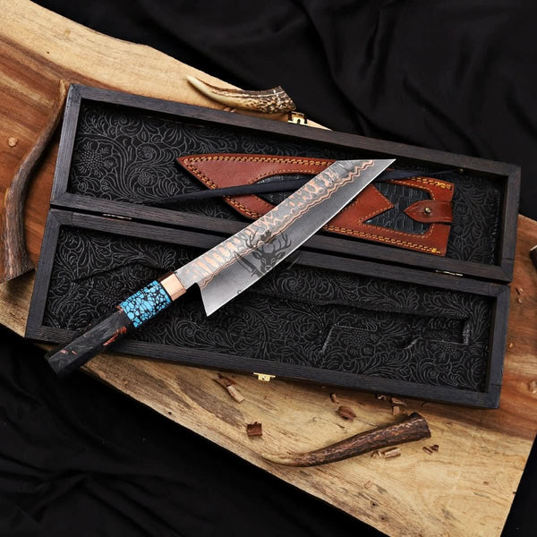 Personalized Cu Mai Damascus Chef Knife - Carbon Fiber Handle