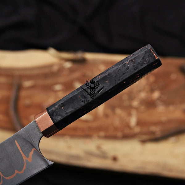 Bunka Knife - 8 Inch San Mai Copper Damascus Chef Knife