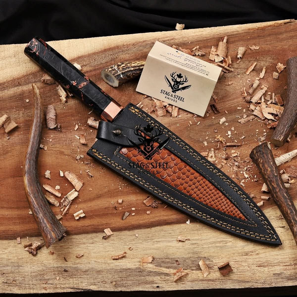 Best Gyuto Knife- 9 inch Copper Damascus chef blade