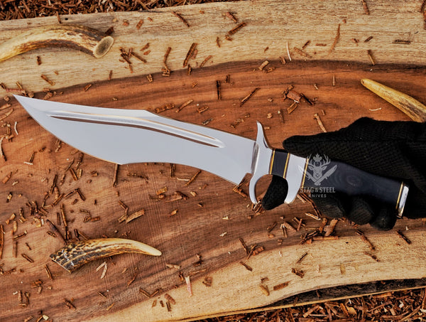 Full view of D2 steel survival bowie knife